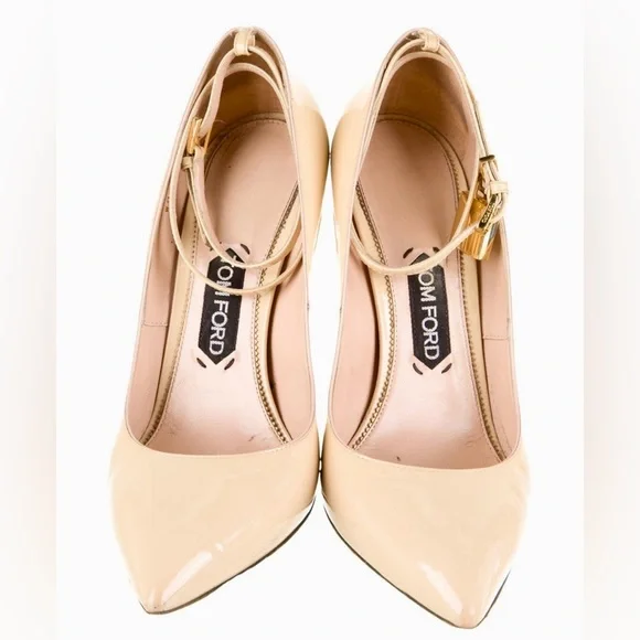 Tom Ford Nude Patent Padlock Leather Heels, SZ:9.5 US/39.5 EU - Picture 4 of 8